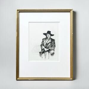 1976 Priscilla Treacy, Woman with a Black Hat Rembrandt-Style Framed Litho Print